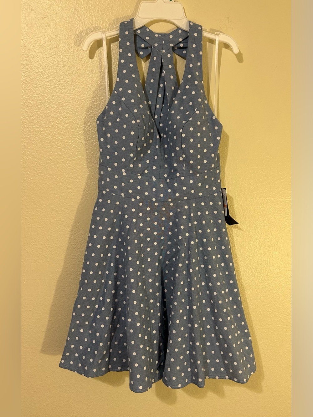 City Studios Juniors' Mini Fit & Flare Halter Dress, Blue Polka Dot Size 3